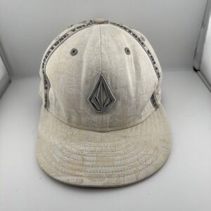 Volcom New Era 59FIFTY Hat Mens 7 1/4 Cream Tan All Over Print Fitted Flat Brim